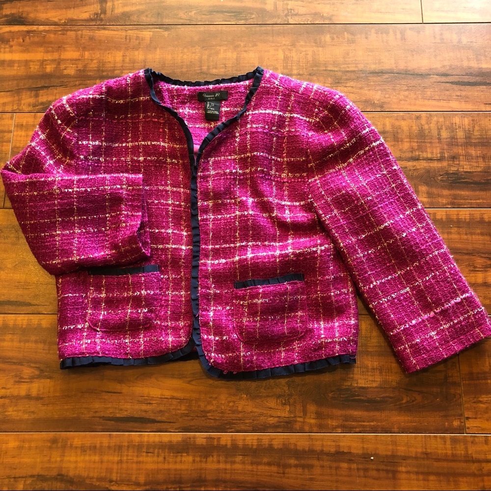 Fuchsia blazer jacket girls size large 3/4 sleeves
